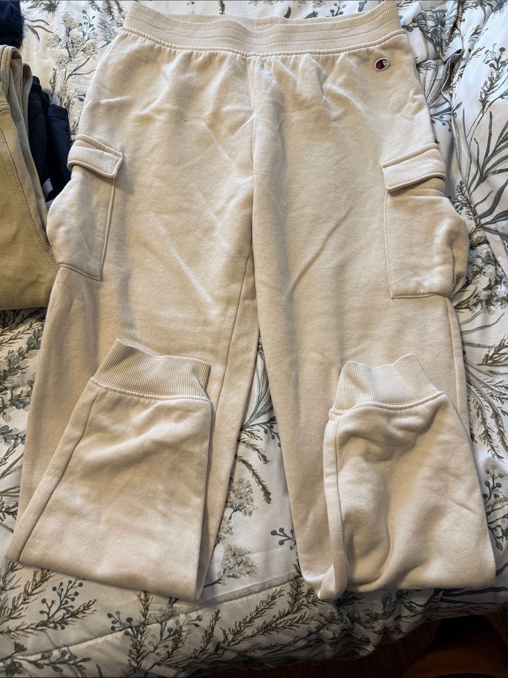 Champion Cream Cargo Joggers with Ribbed Ankles